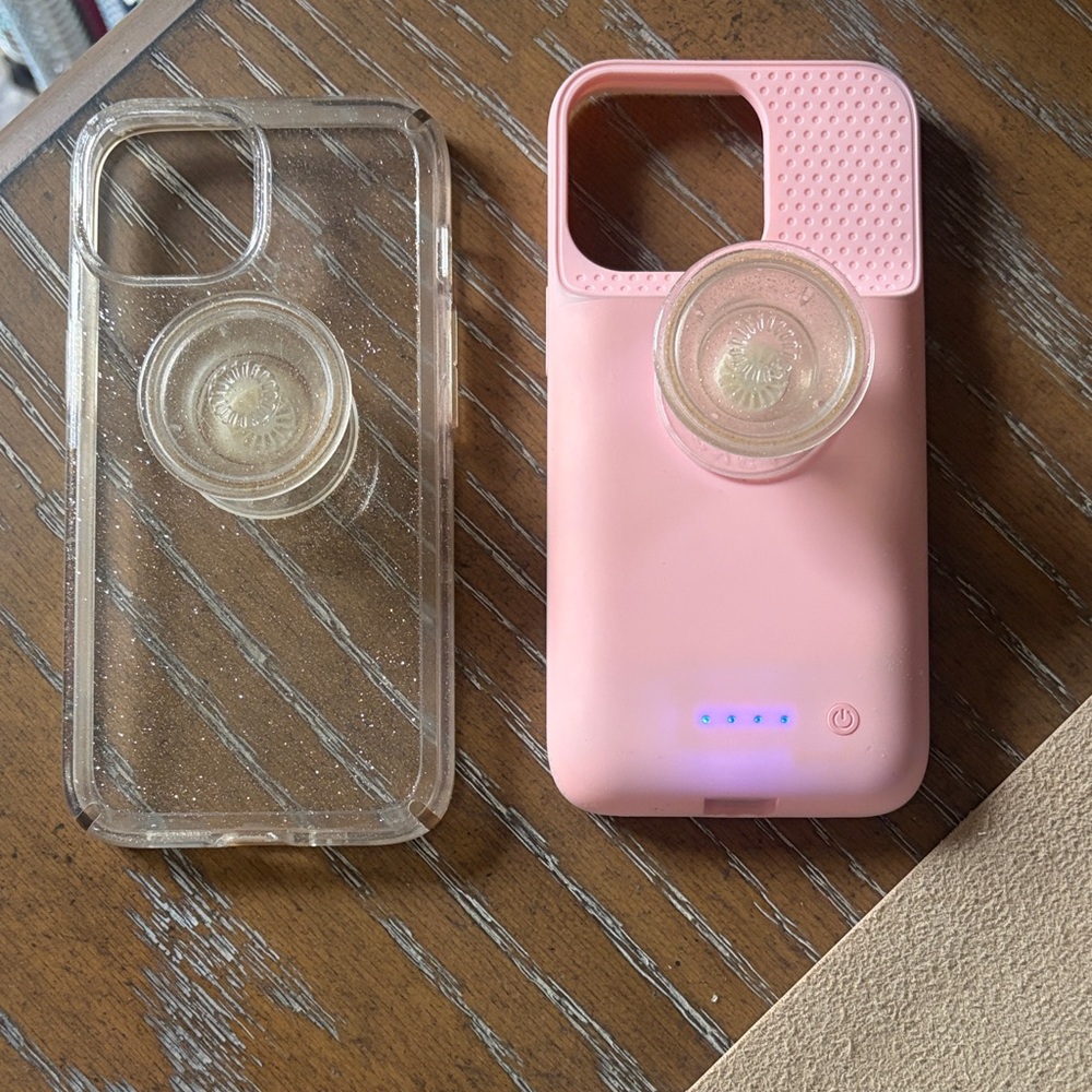 iPhone 13 - 6.1 inch - Pink and Speck Clear Glitter Phone Case Set with Stand